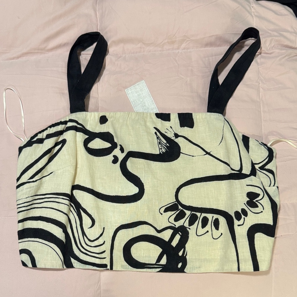 Magaschoni Abstract Black and Cream Crop Top
